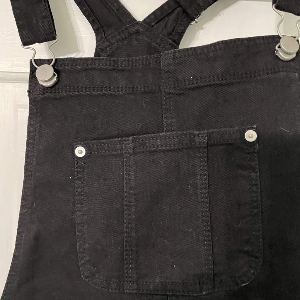 Black Denim Short Overalls
